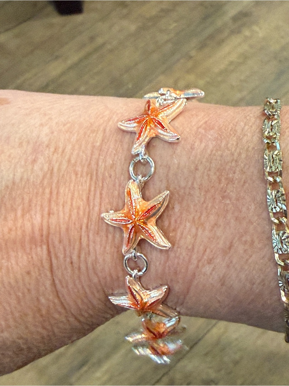 Orange Starfish Link Bracelet for Women - Beach-Inspired Charm Bracelet